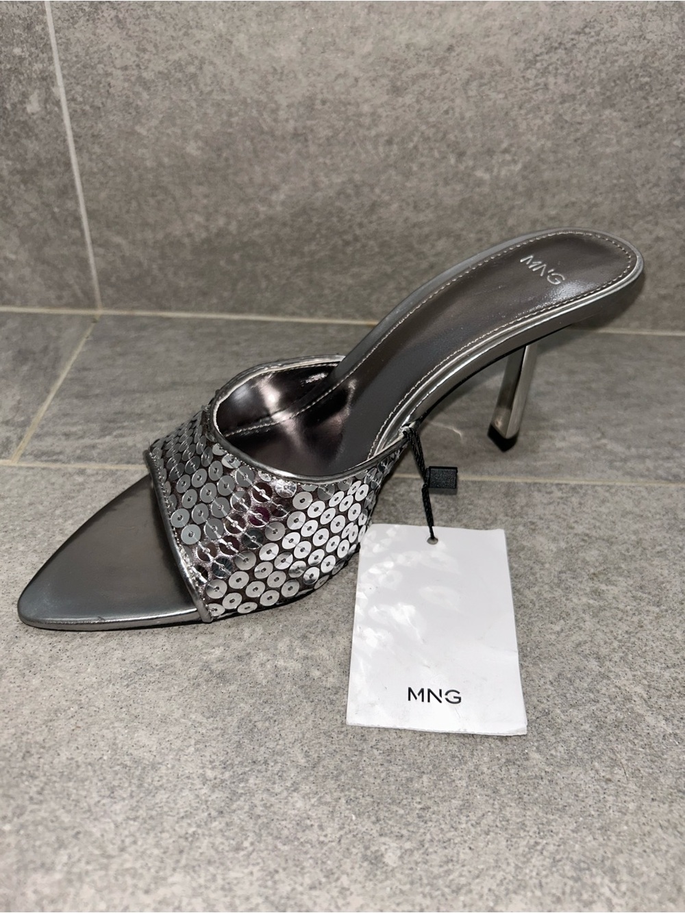 Mango Silver Sequin Slide Heel